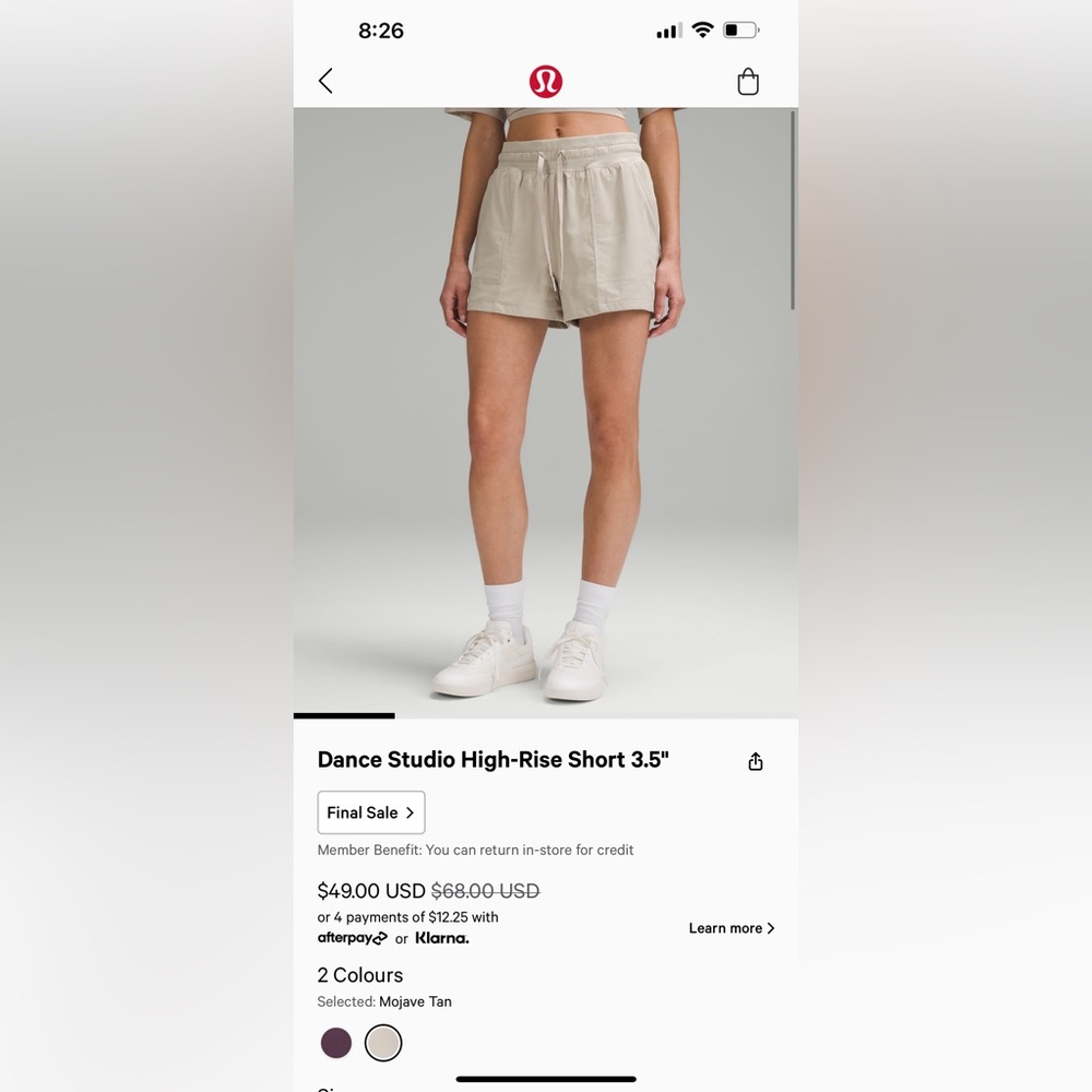 Lululemon Dance Studio Short 3.5”